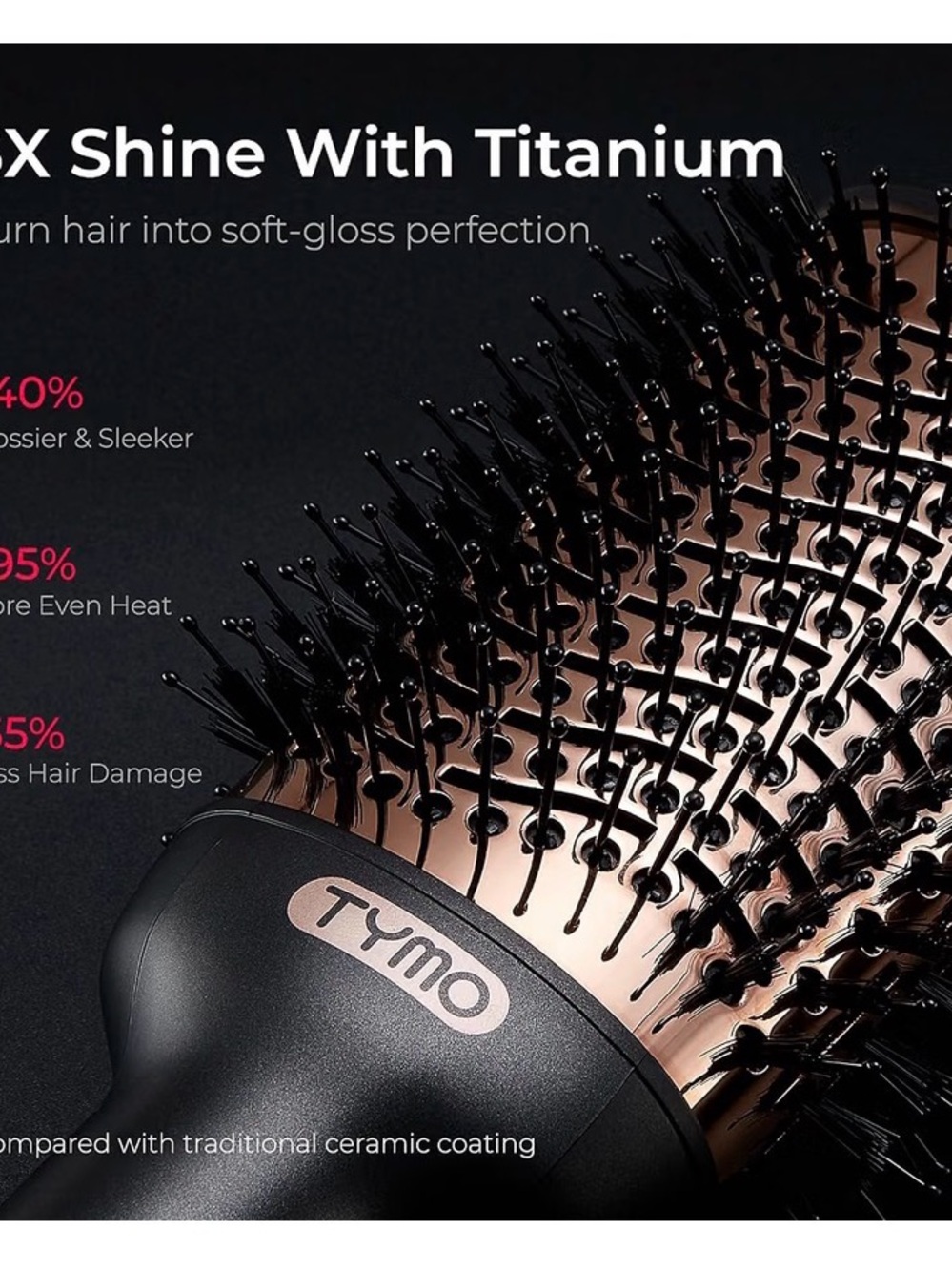 Rose Gold & Black Titanium Hair Brush Dryer - Smooth Shine